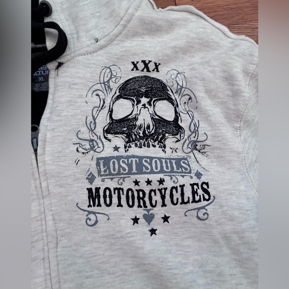Modern Culture Lost Souls Motorcycles Hooded Zipper Sweatshirt - Size XL - Picture 2 of 8